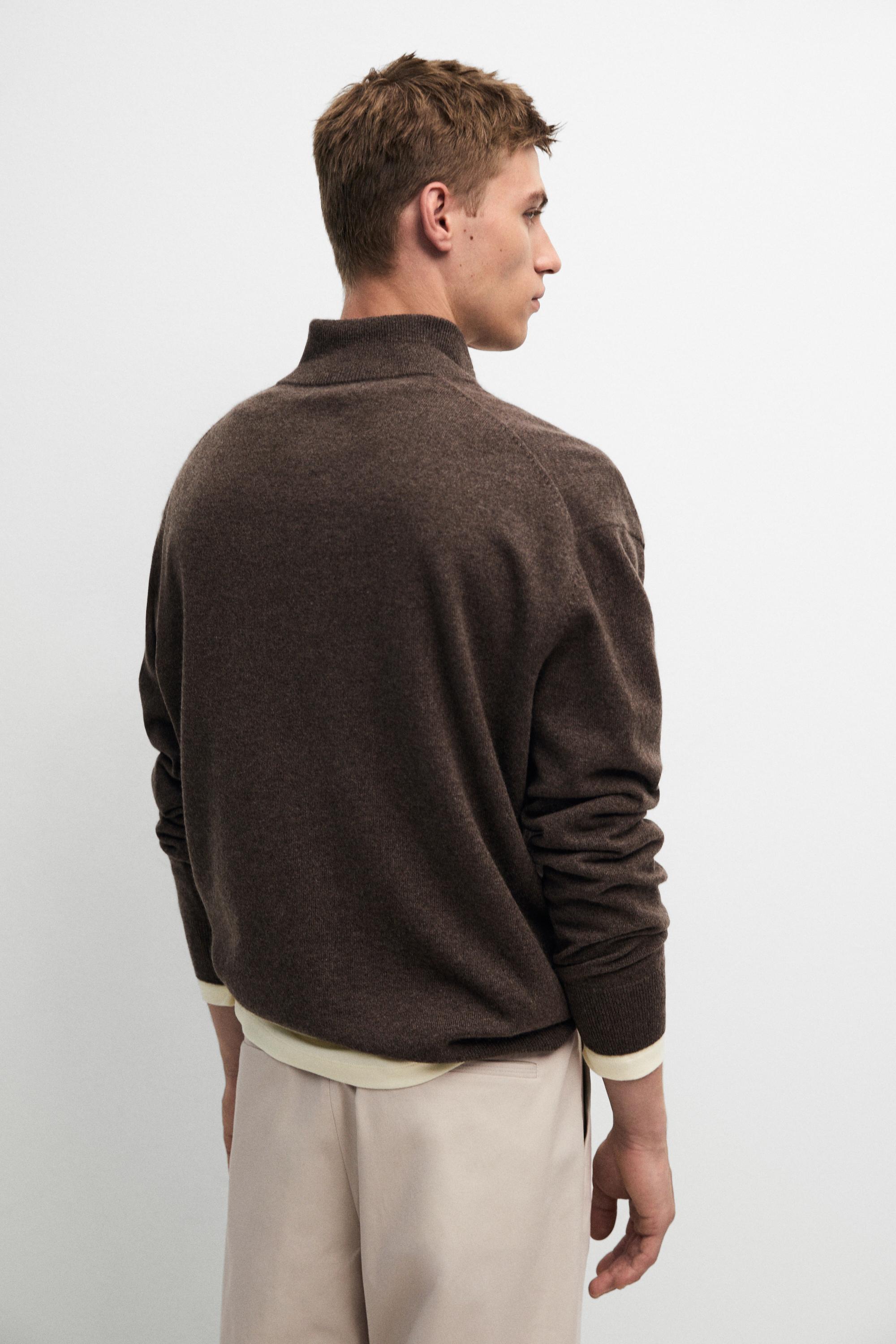 100% cashmere mock neck V-neck sweater