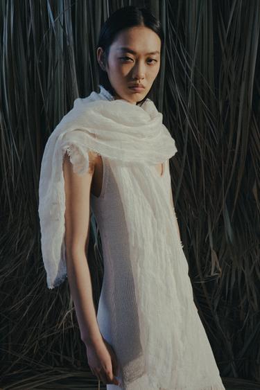 STRIPED LINEN COTTON SCARF - Ecru by Zara - Image 0