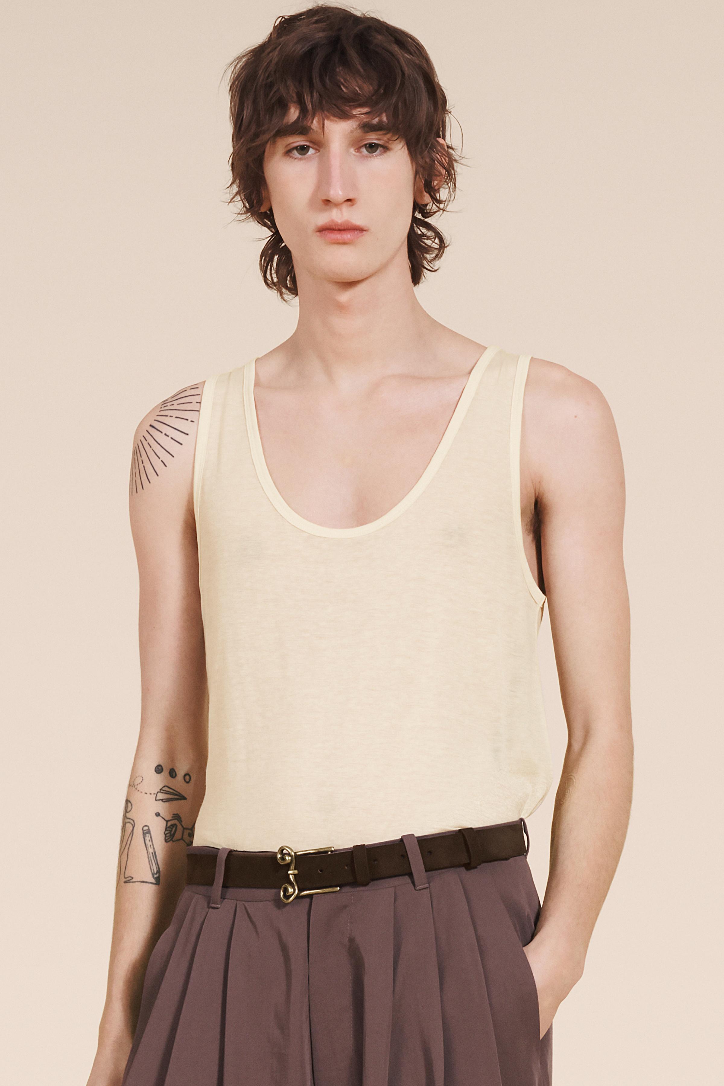 Beige Sequin Tank Top Men - Nude Muscle Tank Top