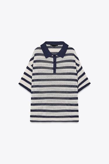 STRIPED KNIT POLO SHIRT - striped by Zara - Image 5