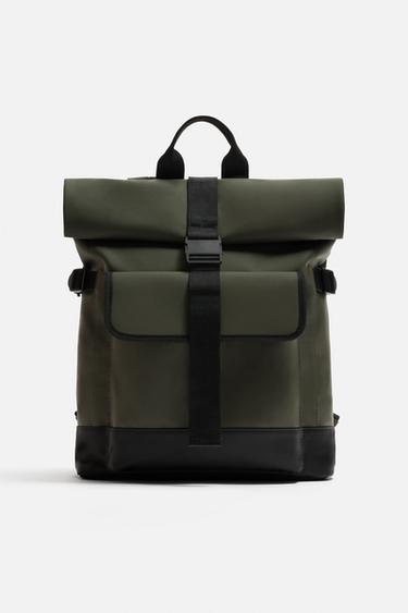 RUBBERISED FLAP BACKPACK - Khaki Green by Zara