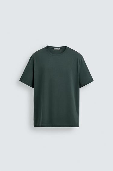 BASIC REGULAR FIT T-SHIRT - Green / Blue by Zara