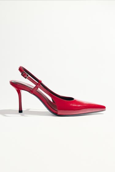 FAUX PATENT SLINGBACK HEELS - Red by Zara
