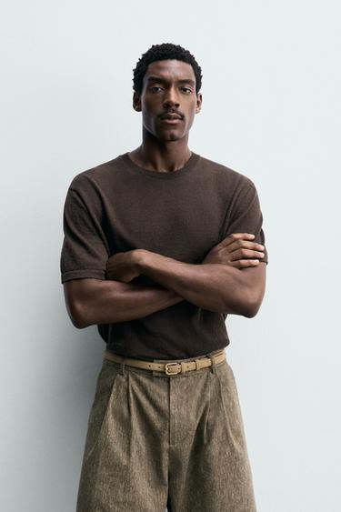 ТЕНИСКА ОТ ПЛЕТЕН ПАМУК И ЛЕН - Кафяво от Zara