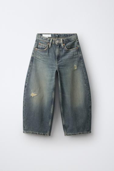 Zara 剪洞桶型牛仔褲 - 藍色 - 圖片 0