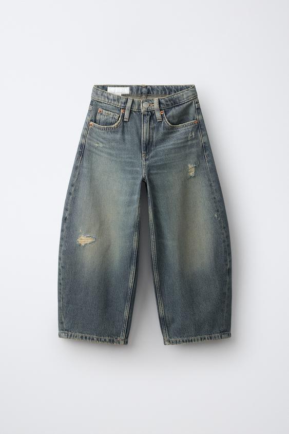 クラッシュ加工バレルデニムパンツブルー0Zaraのクラッシュ加工バレルデニムパンツ - ブルー - 画像 0