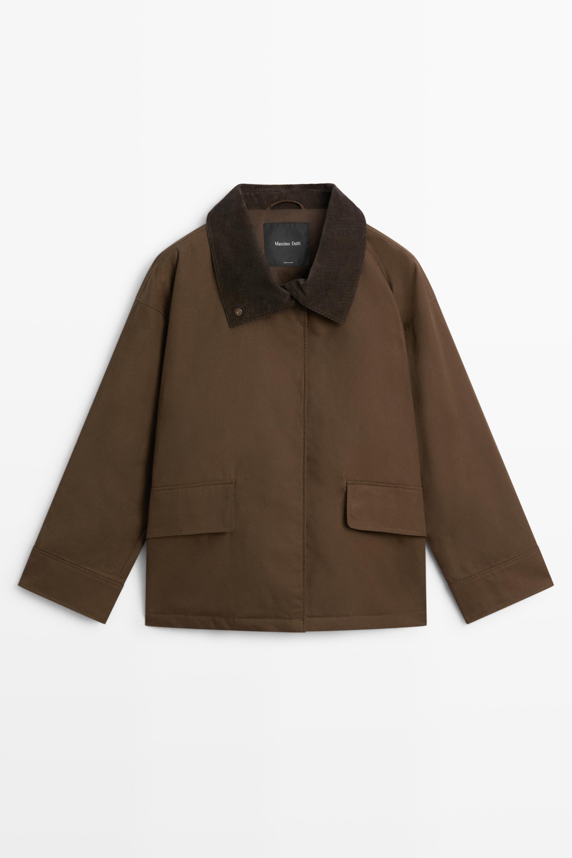 Veste enduite col montant en velours côtelé
