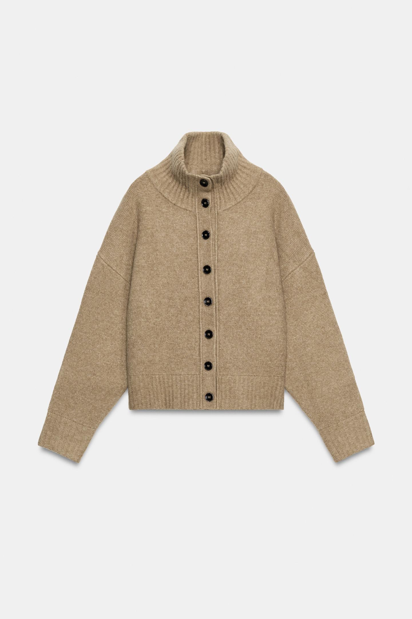 Женский кардиган Zara High Neck, цвет: Серо-коричневый коричневый — фото 7