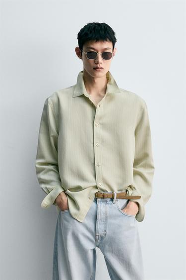 ストライプフレアーデザインシャツライトグリーンZaraのストライプフレアーデザインシャツ - ライトグリーン 