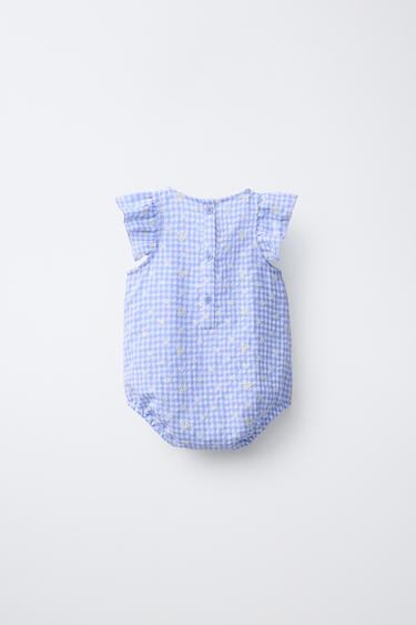 EMBROIDERED DAISY GINGHAM ROMPER - Blue by Zara - Image 1