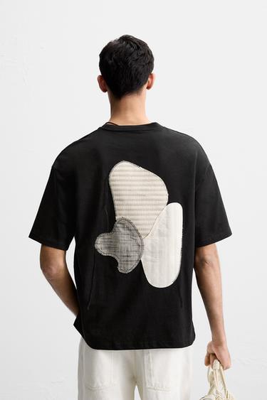 T-SHIRT WITH CONTRAST PATCHES - Black by Zara - Image 2