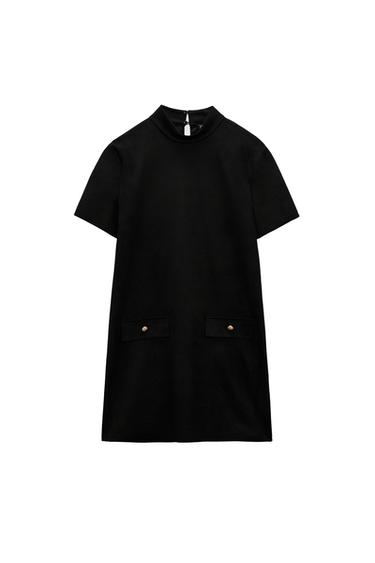 FAUX SUEDE POCKET DRESS