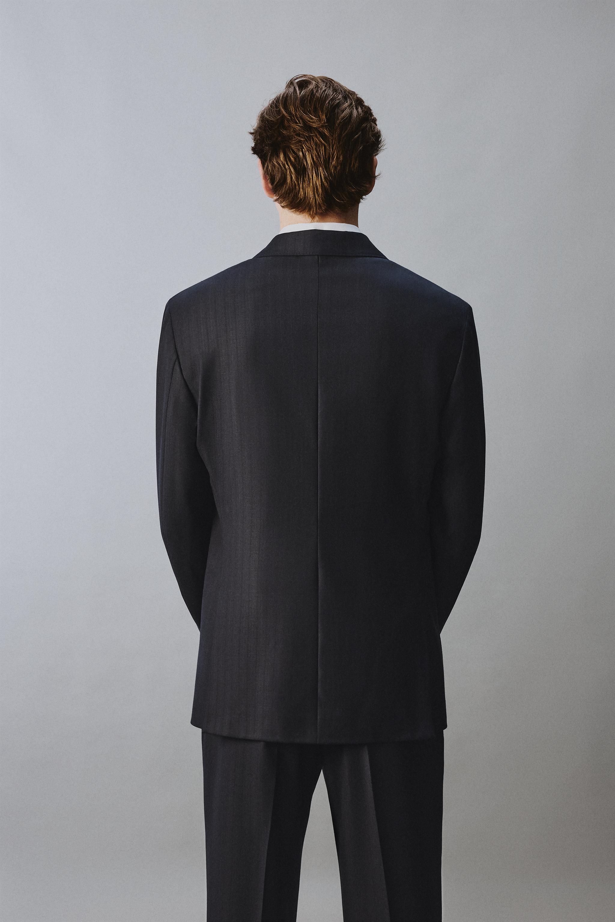 100% WOOL PINSTRIPE SUIT BLAZER