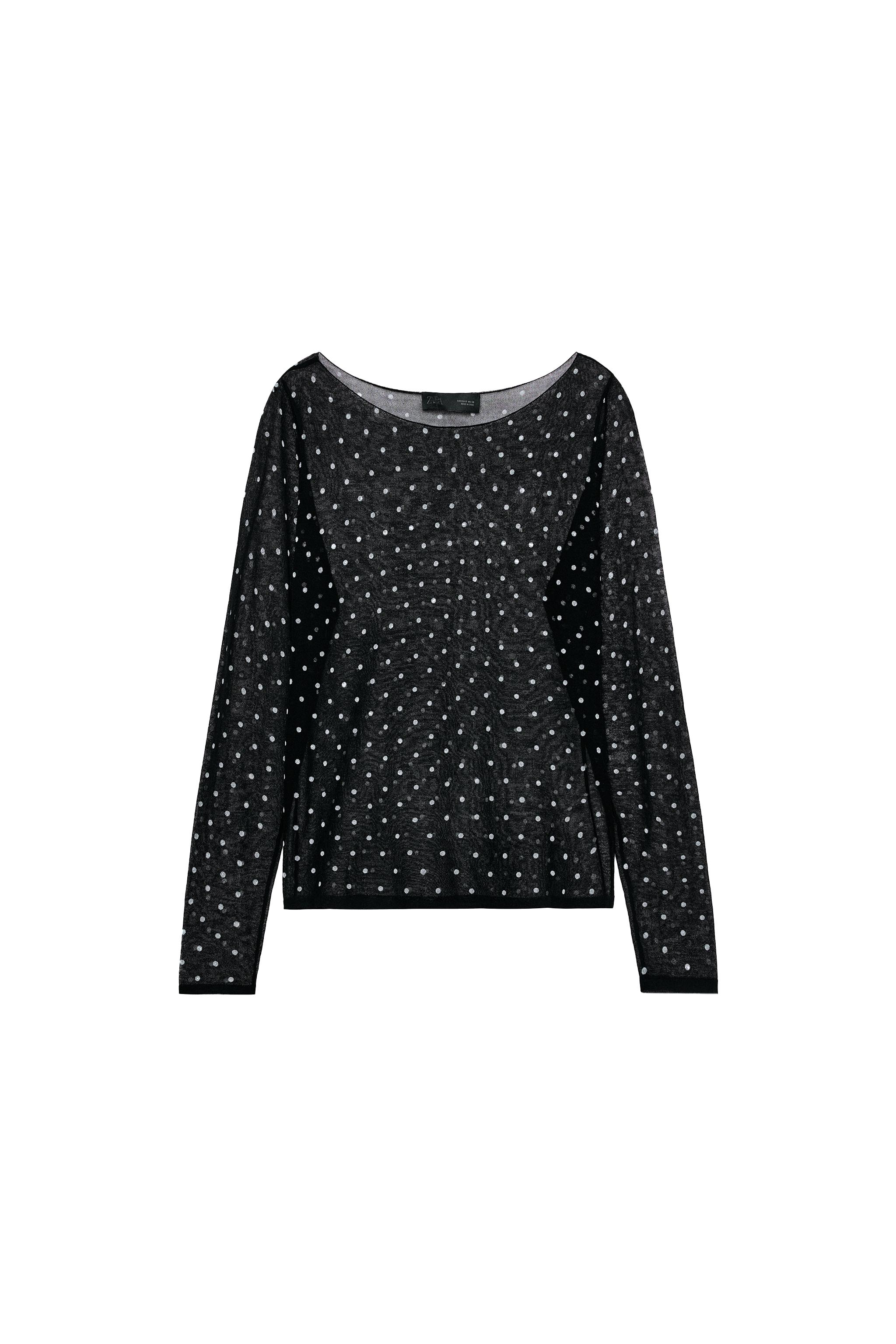 ドット柄セミシースルーニットトップス - エクリュ | ZARA Japan / 日本