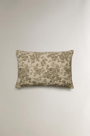 FEDERA PER CUSCINO IN COTONE E LINO FLOREALE - Beige chiaro di Zara - Immagine 0
