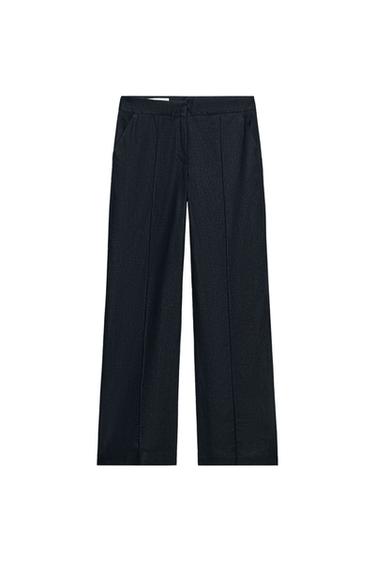 SAFARI LINEN BLEND TROUSERS - Navy blue by Zara
