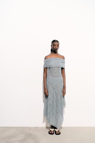 БОДИ С ОТКРЫТЫМИ ПЛЕЧАМИ И КРУЖЕВОМ — СЕРО-СИНИЙ от Zara — изображение 0