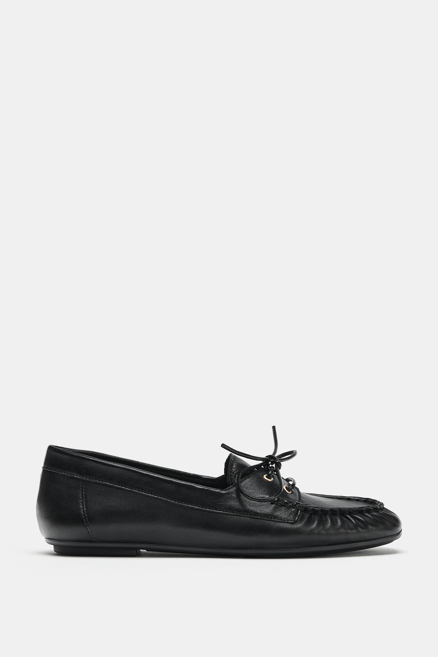 Женские туфли Zara Leather Boat, цвет: Чёрный