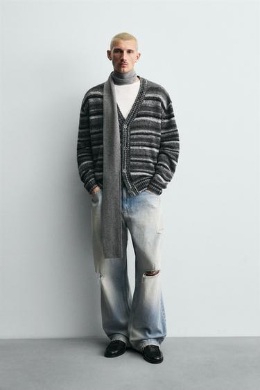 STRIPED JACQUARD CARDIGAN - Anthracite Grey by Zara - Image 0