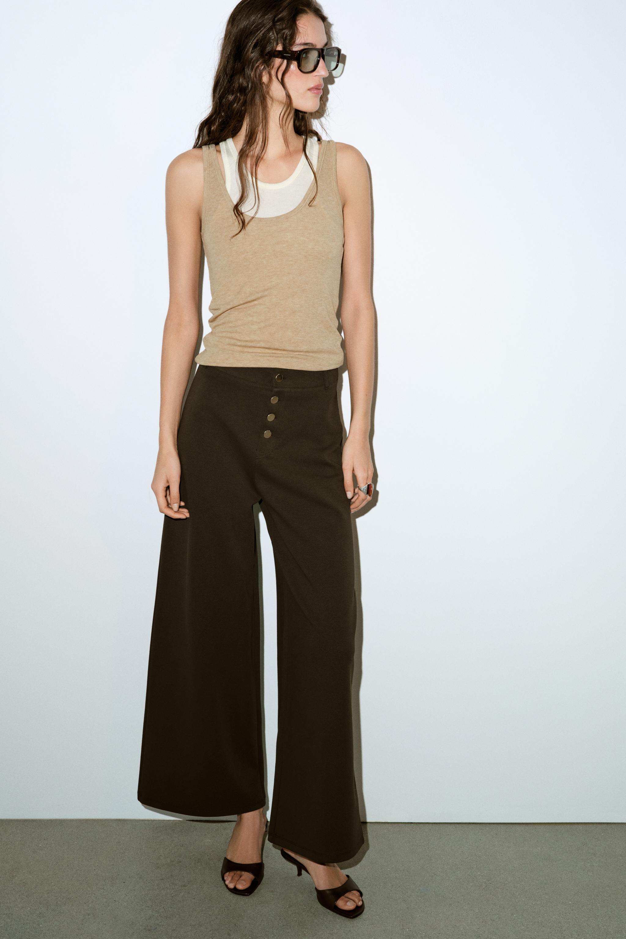 STRAIGHT LEG BUTTON PANTS - Dark brown | ZARA United States