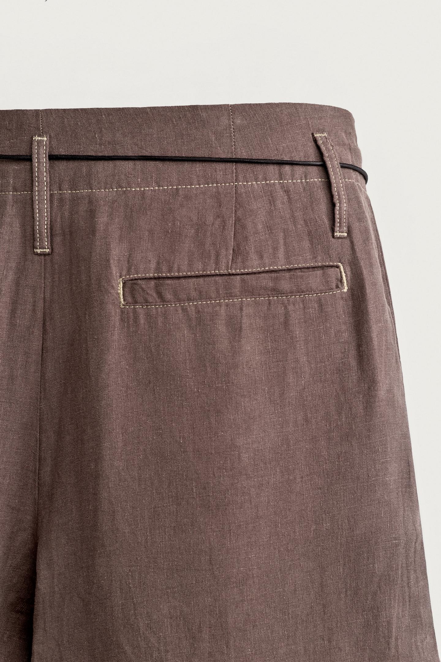 Мужские брюки Zara 100% Linen Relaxed Fit, цвет: Коричневый — фото 9