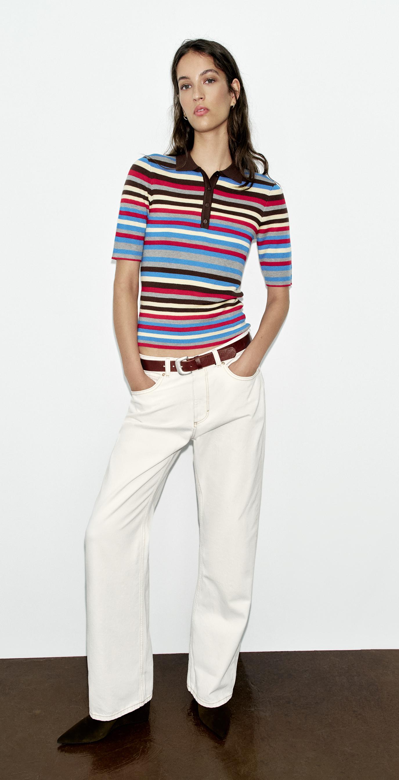 STRIPED KNIT POLO JUMPER — Multicolored