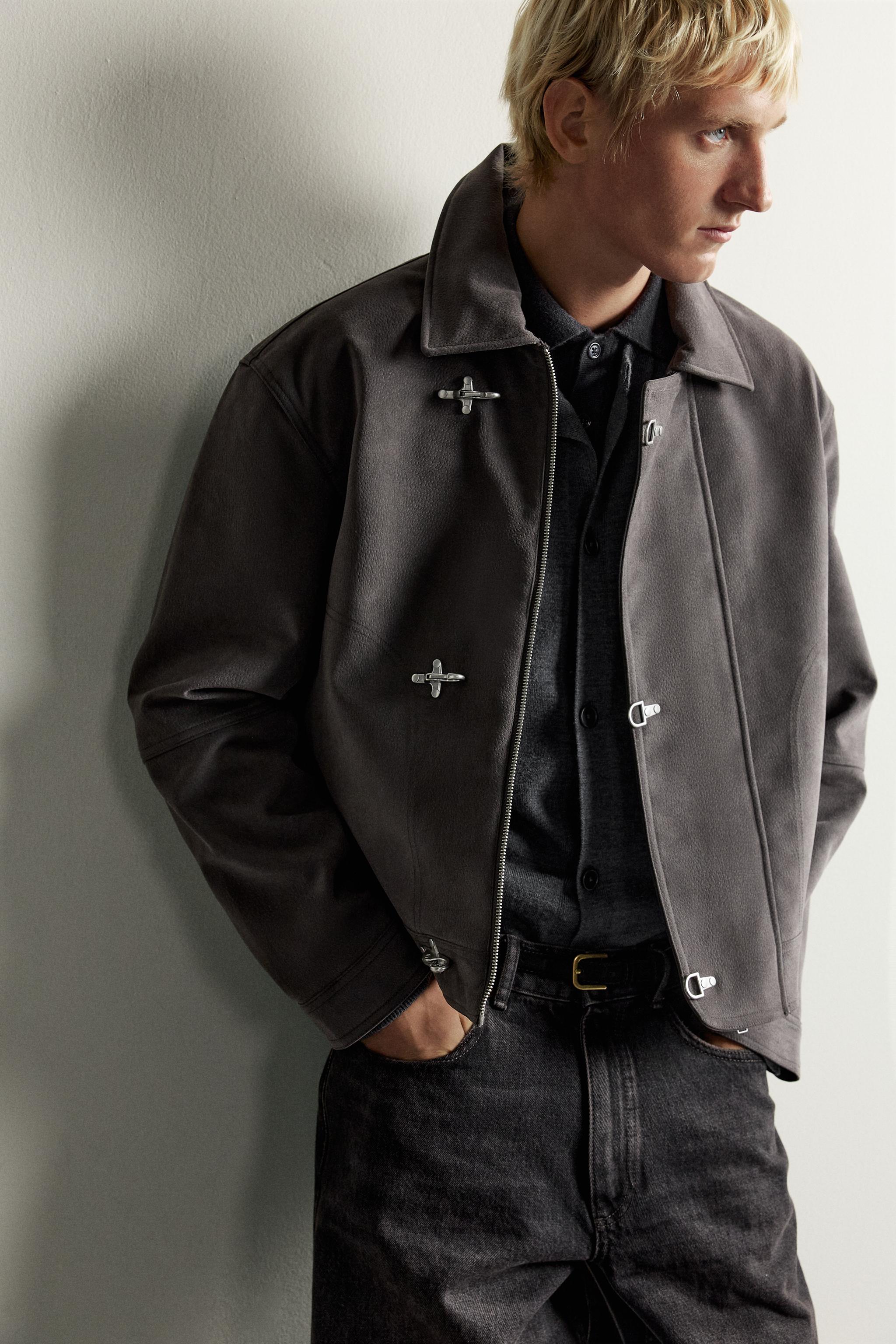 SUEDE-EFFECT JACKET WITH FROG FASTENING