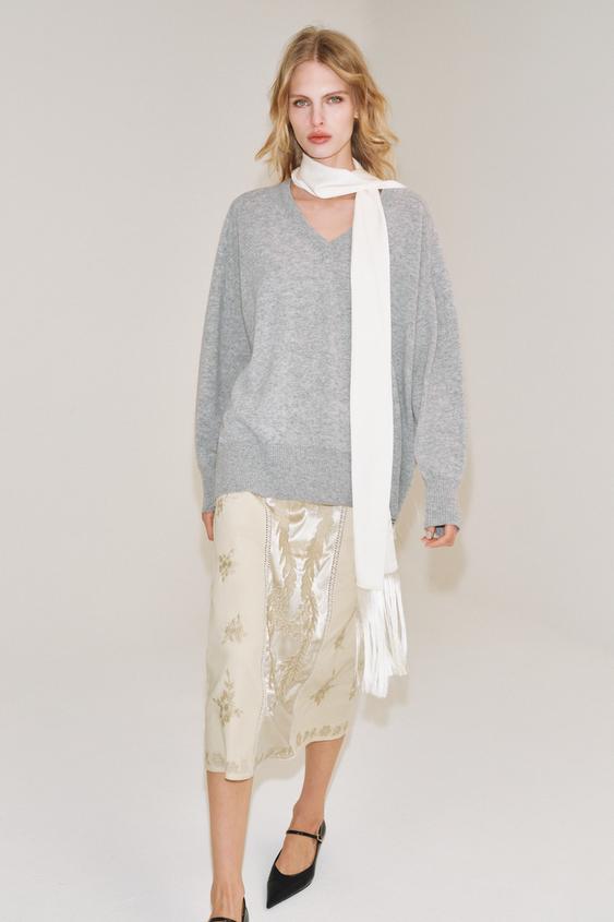 100% WOOL OVERSIZE JUMPER - Light grey by Zara - Image 0