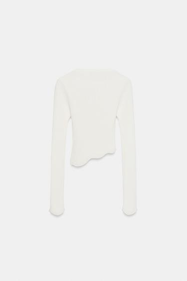 TOP COURT EN MAILLE À COL ASYMÉTRIQUE - Blanc de Zara - Image 4