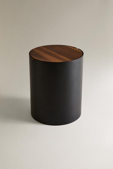 Metal bathroom trash can with wooden lid — Black 2
