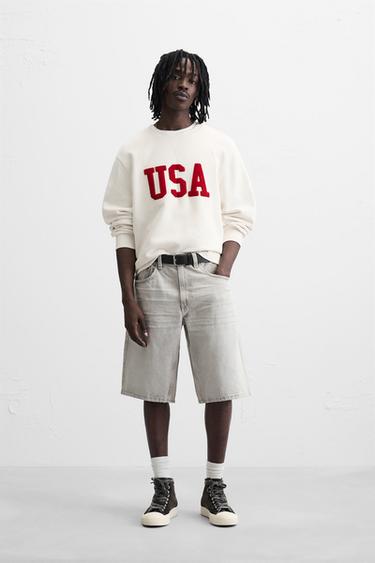 Zara BAGGY FIT DENIM SHORTS - Gray