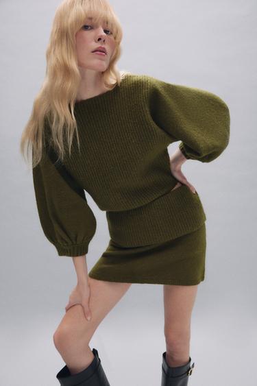 FALDA PANTALÓN PUNTO CINTURA VUELTA - Verde gris de Zara
