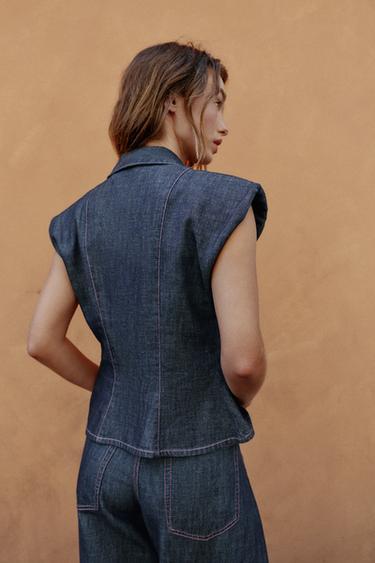 LINEN BLEND PEPLUM SHIRT WITH SHOULDER PADS - Indigo by Zara - Image 3