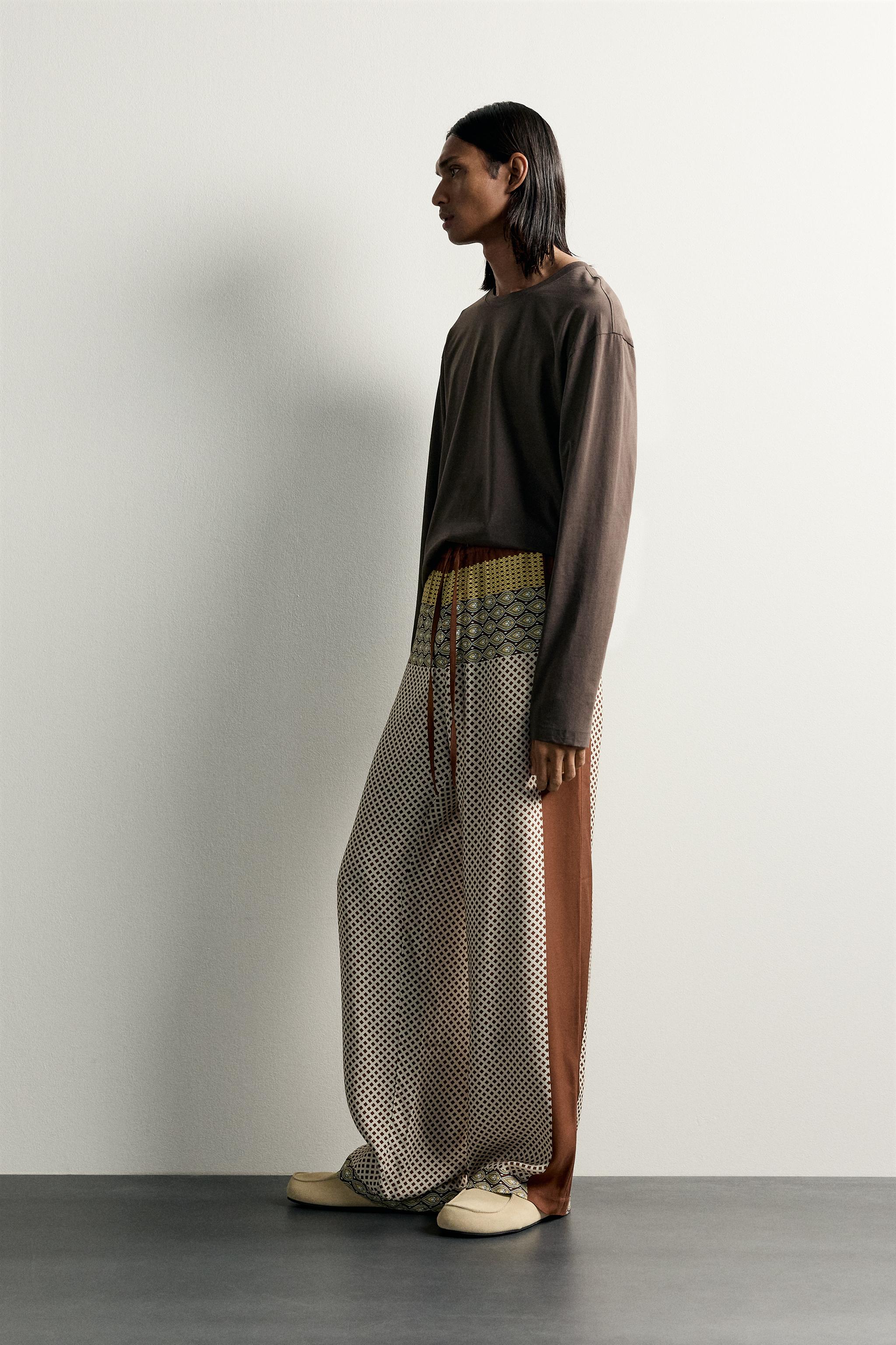 Мужские брюки Zara LIMITED EDITION MIXED PRINT FLOWY PANTS — фото 4