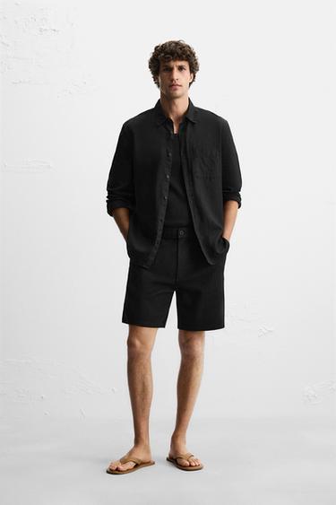 TEXTURED REGULAR FIT BERMUDA SHORTS - Black by Zara - Image 0