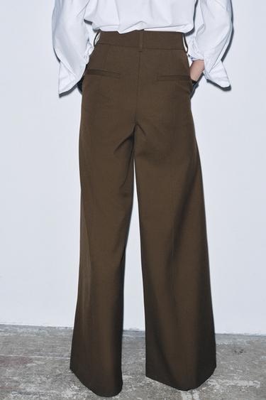 Zara ZW COLLECTION HIGH-WAIST PANTS - Dark khaki