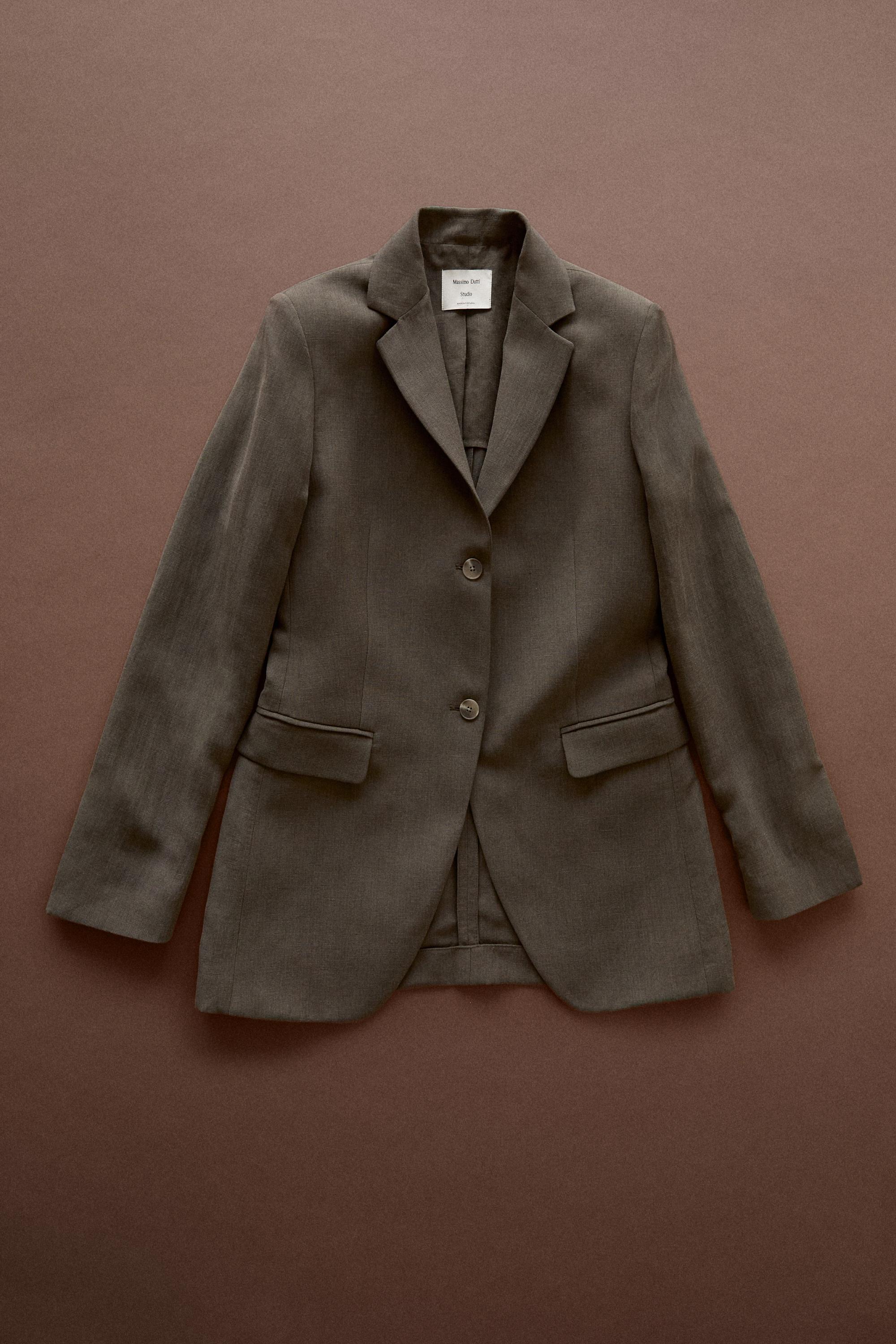 Tailored linen-blend blazer - STUDIO — Earth