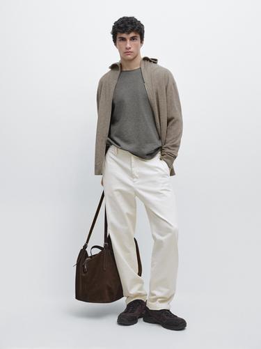 Zara Wool blend knit cardigan with hood - Dark khaki - Image 0