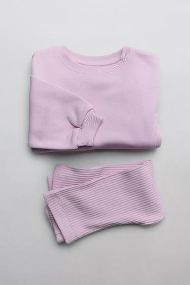 CONJUNTO JOGGING SUDADERA LAZO Y LEGGING RIB - Malva claro de Zara