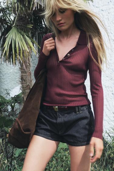 RIBBED FINE KNIT TOP - Aubergine by Zara - Image 0