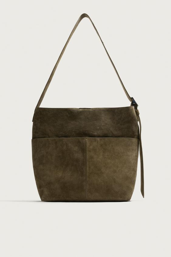 LEATHER TOTE BAG - Khaki Green de Zara - Imagen 0