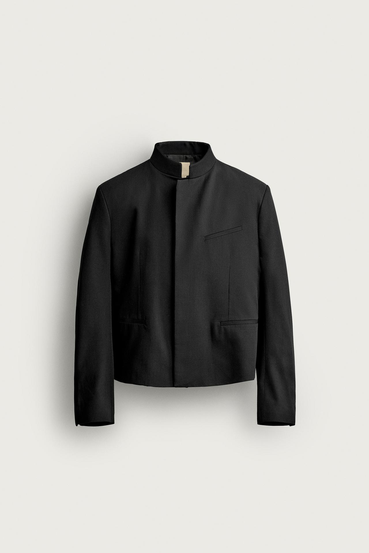 CROPPED FIT POCKET BLAZER — Black