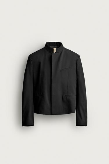 CROPPED FIT POCKET BLAZER — Black 1