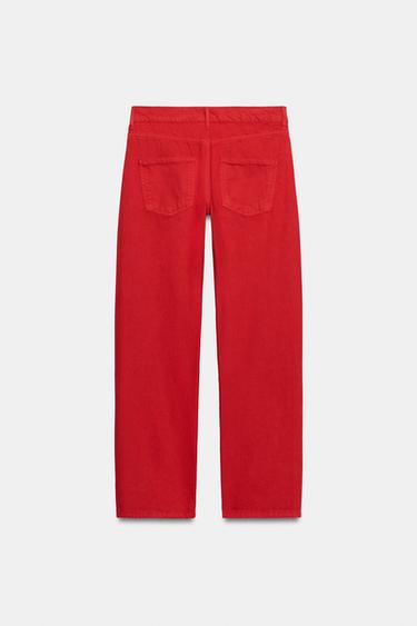 ZW COLLECTION MID-WAIST STRAIGHT JEANS - Red by Zara - Image 7