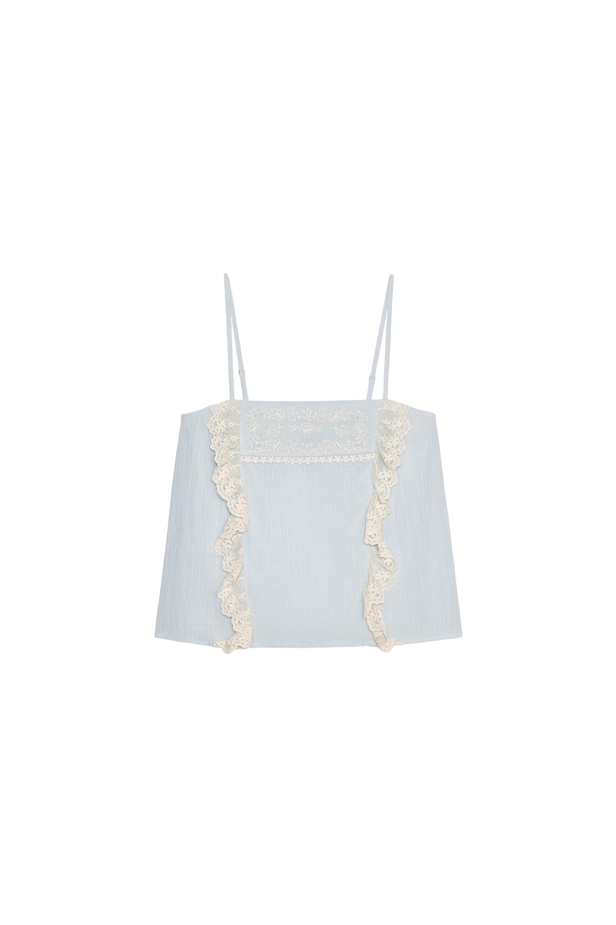 TOP DE ALÇAS BORDADAS - Azul | ZARA Brasil