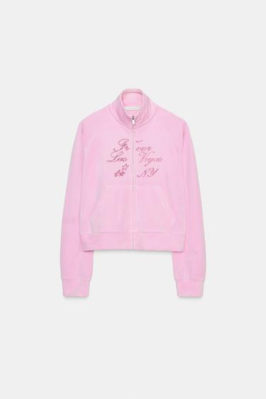 VELVET JACKET WITH TEXT - Pink by Zara