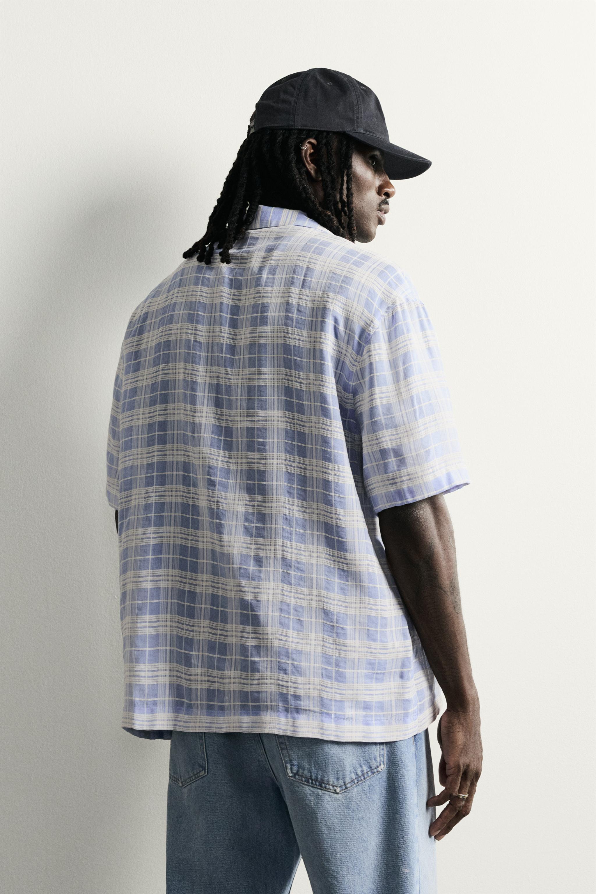 CAMISA JACQUARD XADREZ - Azul / Branco | ZARA Brasil