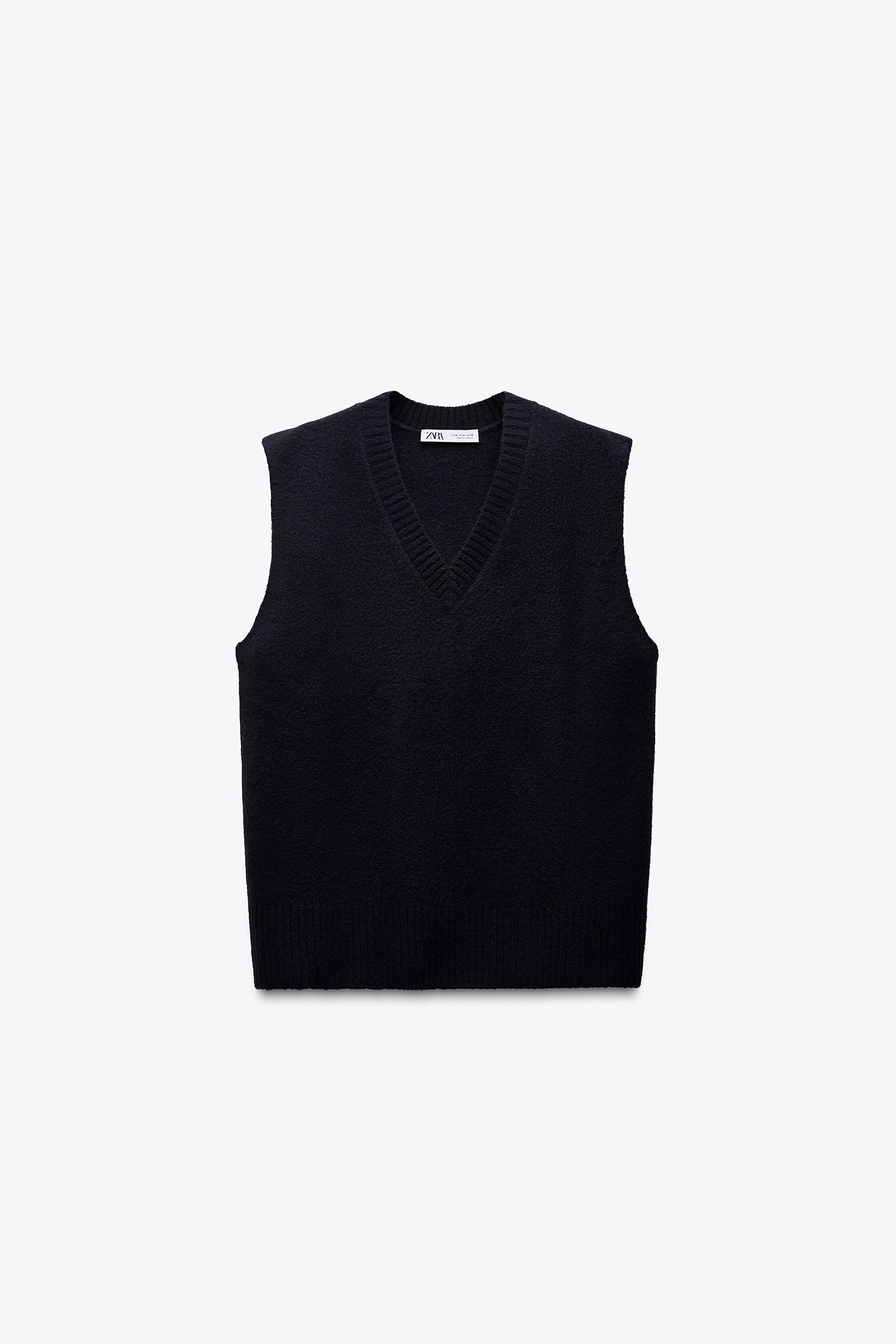 ZARA ネイビー ツイード ノースリーブベスト - メルカリ