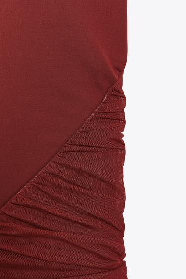 HALTERNECK CONTRAST TULLE DRESS - Dark red by Zara - Image 8