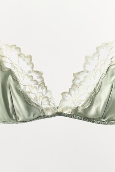 SOUTIEN-GORGE TRIANGLE EN SOIE ET DENTELLE - Vert clair de Zara - Image 9